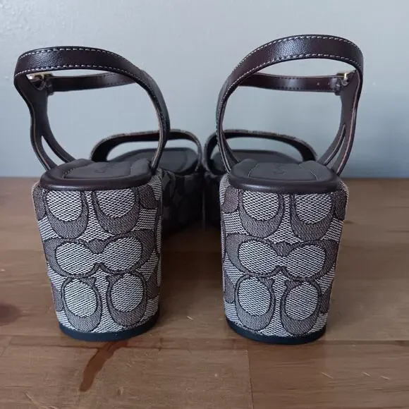 Coach Women Gale Wedge Sandal In Maple Signature Jacquard Platform Size 8.5 B - Picture 6 of 13